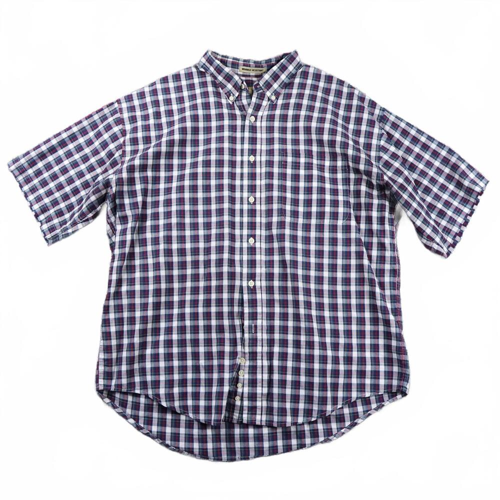 Vintage Men's Sun River Short Sleeve Button Up Plaid Wrinkle‎ Resistant XL Shirt
